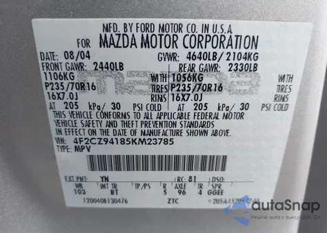 2005 Mazda Tribute S из США, поврежденный, VIN 4F2CZ94185KM23785